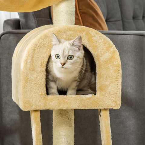 Cat Tree for Indoor Cats Scratching Post w/ Hammock House Bed Basket Pawhut