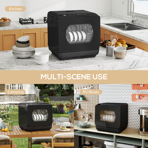 Worktop Dishwasher w/ 4 Place Settings 6 Programs, Black