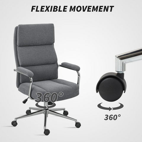 Linen Fabric Office Desk Chair with Tilt Function, Charcoal Grey