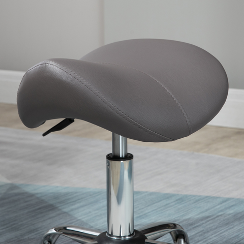PU Leather Saddle Stool with Moulded Padded Seat Adjustable Height Grey