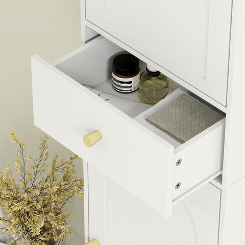 Tall Bathroom Storage Cabinet with Arch Doors Adjustable Shelf White