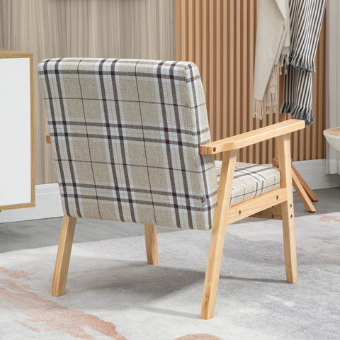 Modern Accent Chairs Upholstered Linen-Feel Living Room Chair Beige