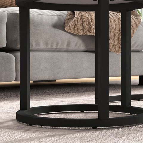 Glass Coffee Table Set of 2, Round Nest of Tables for Living Room