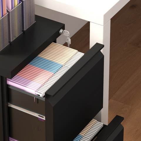 Vinsetto Steel File Cabinet with Lock Hanging Bar for Letter A4 Legal Size Black