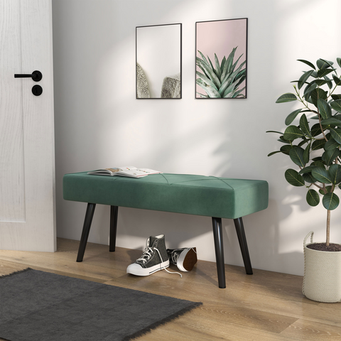 End of Bed Bench, Upholstered Hallway Bedroom with Steel Legs, Green
