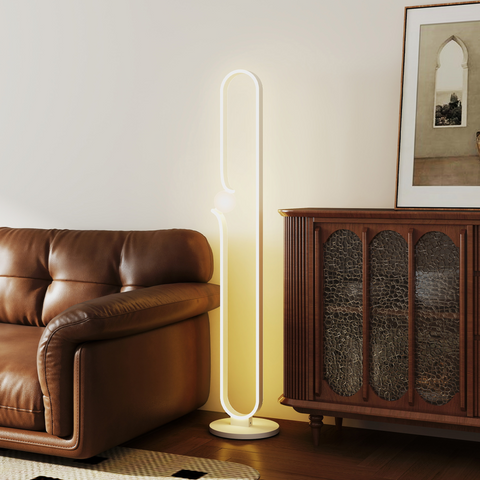 Dimmable LED Floor Lamp with Glass Night Light, Foot Switch, White