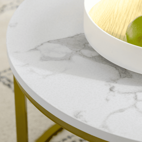 Marble Coffee Table Set of 2, Round Nest of Tables for Living Room