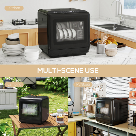 Countertop Dishwasher with Dual Water Supply and 6 Programs, Black