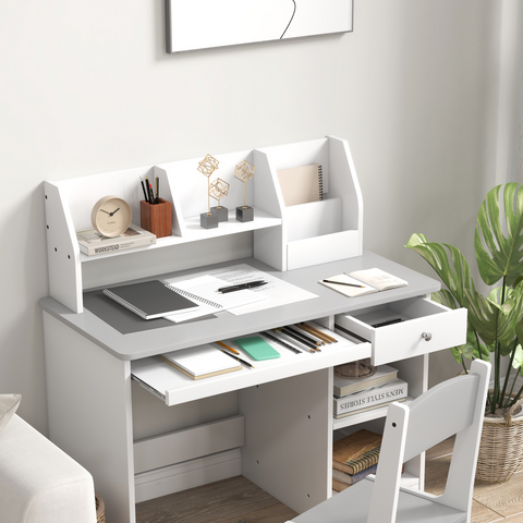 ZONEKIZ Kids' Desk and Chair Set with Storage for 5-8 Years, Grey