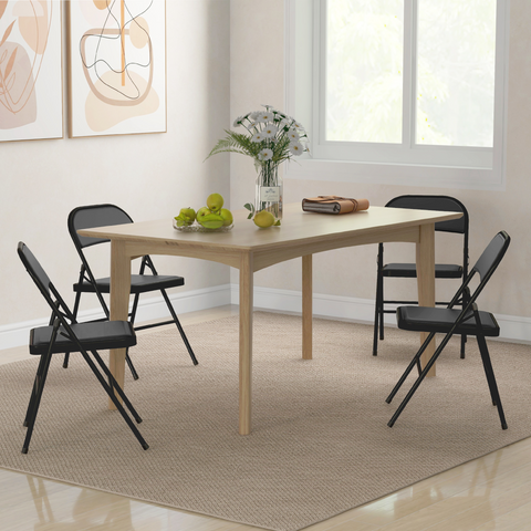 4 Pack Padded Folding Chairs with Cushioned Seat and Metal Frame Black