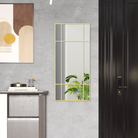 Window Style Vanity Mirror 110 x 50cm Hanging Wall Mirror Gold Tone