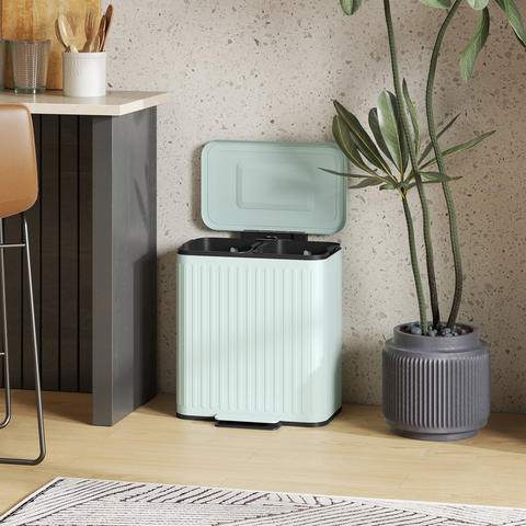 2 x 20L Double Rubbish Bin, Pedal Bin with Soft-Close Lid, Green