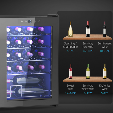 Freestanding Wine Cooler Fridge with Glass Door, 20 Bottle, LED Light