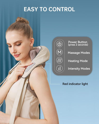 PERLEVI Neck and Shoulder Massager for Pain Relief Deep Tissue-Shiatsu Deep Kneading Massager with Heat to Relieve Neck Shoulder Back Waist Leg Muscle Soreness Fatigue (Beige)