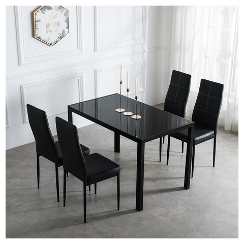 4pcs Elegant Dining Chairs with 6 Grids Decoration Backrest White Cushion Black