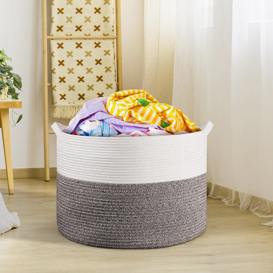 LAUNDRY BASKET WHITE & NATURAL 1010284