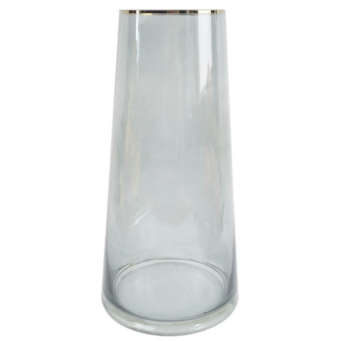 28cm Gold Rim Smoke Grey Glass Vase