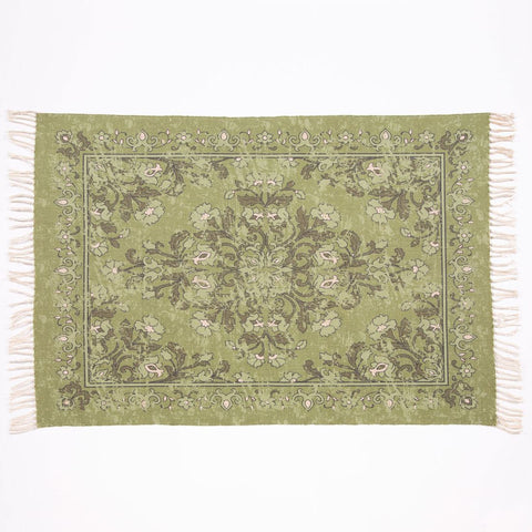 Kew Antique Printed 120x170cm Olive Rug with Tassel