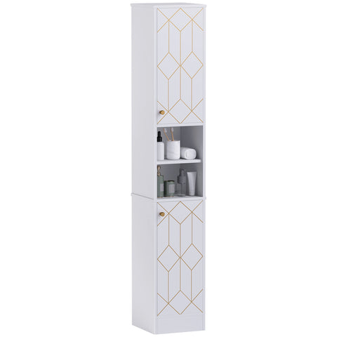 Slim Bathroom Storage Unit, Bathroom Cabinet with Doors, White