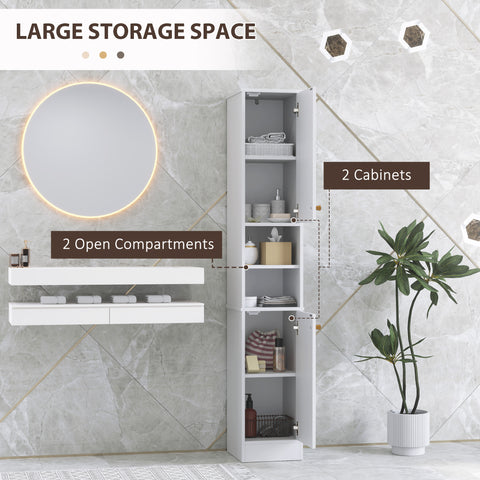 Slim Bathroom Storage Unit, Bathroom Cabinet with Doors, White