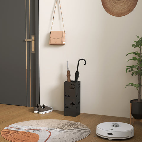 Decorative Umbrella Holder w/ Drip Tray 4 Hooks for Entryway Black