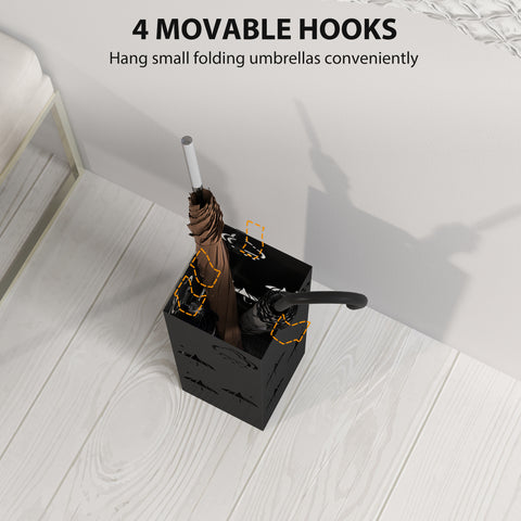 Decorative Umbrella Holder w/ Drip Tray 4 Hooks for Entryway Black