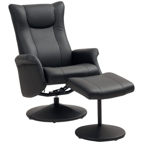 Comfort Plus Reclining Armchair & Stool Set - 360° Swivel, Black PU Leather