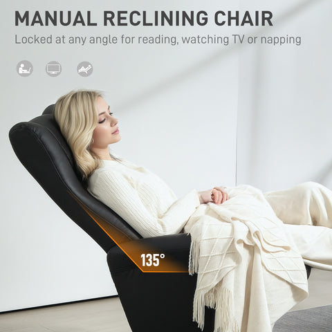 Comfort Plus Reclining Armchair & Stool Set - 360° Swivel, Black PU Leather