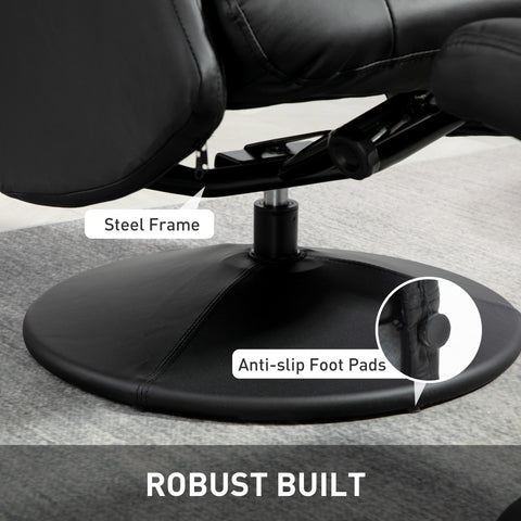 Comfort Plus Reclining Armchair & Stool Set - 360° Swivel, Black PU Leather