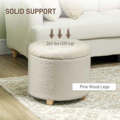 45cm Round Ottoman with Storage, Lid, Cashmere Footstool, Cream White