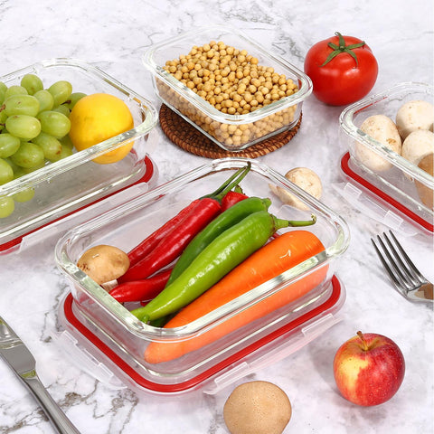 Glass Food Storage 10-Pack Containers Rectangle Food Meal Prep Lunch Boxes with Lids Airtight Heat Resistant Leakproof Lid BPA-Free Dishwasher Microwave Oven Freezer Safe