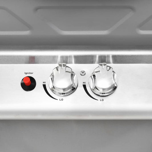 Gas BBQ Grill with 2 Cooking Zones Silver Stainless Steel