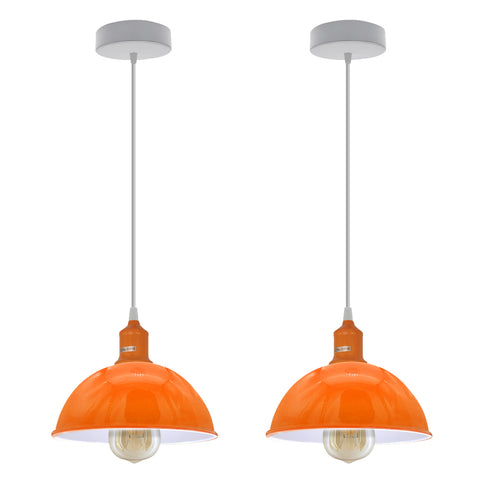 2Pack Dome Shaped Orange Loft Style Sturdy Metal Lamp Shade Pendant Lights 21cm Bottom Spray Painted Finish Inner White