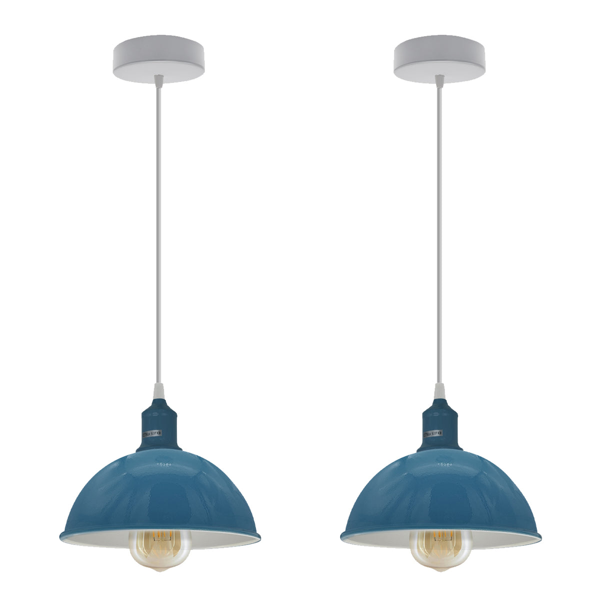 2Pack Dome Shaped  Cyan Blue Loft Sturdy Metal Lamp Shade Pendant Light 21cm Bottom Spray Painted Finish Inner White