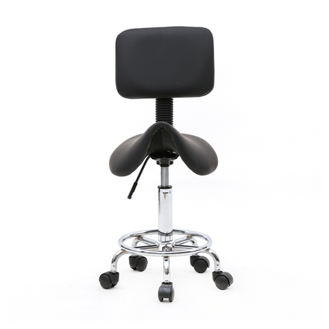 Saddle Shape Adjustable Salon Stool with Back Black