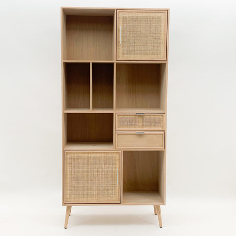 Modern and Elegant 189cm Wooden Display Cabinet with Stylish Glass Shelves for Displaying Antiques, Collectibles, Books, or Decorative in Living Rooms, Dining Rooms, or Home Offices (Light Brown)