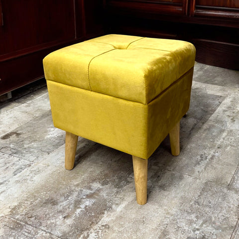 AcaciaHome Stylish & Durable Living Velvet Ottoman Footstool with Lift-Up Storage, Square Design, Traditional Pattern, Comfortable Medium Firmness for Living Room, Office or Lounge (Yellow, Square)