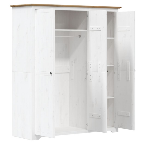 vidaXL Wardrobe BODO White and Brown 151.5x52x176.5cm Solid Wood Pine