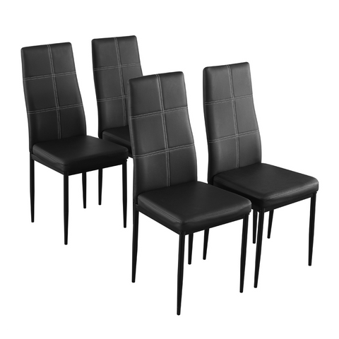 4pcs Elegant Dining Chairs with 6 Grids Decoration Backrest White Cushion Black