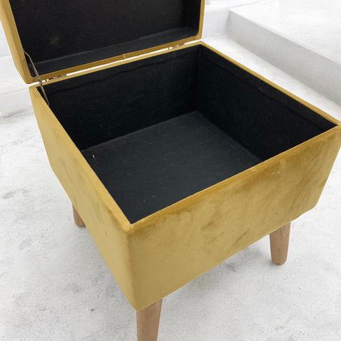 AcaciaHome Stylish & Durable Living Velvet Ottoman Footstool with Lift-Up Storage, Square Design, Traditional Pattern, Comfortable Medium Firmness for Living Room, Office or Lounge (Yellow, Square)