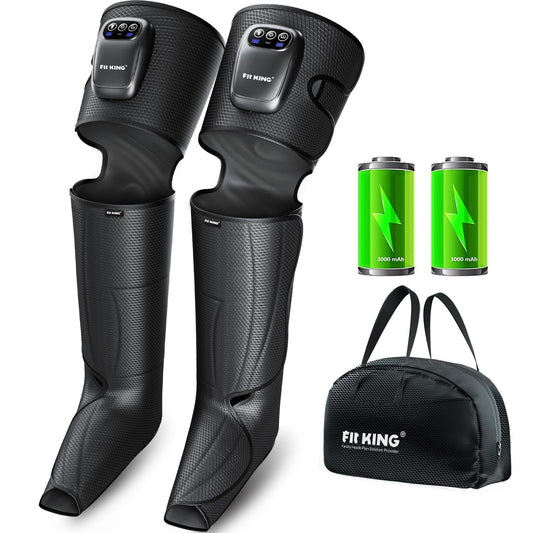 FIT KING Cordless Full Leg Massager Compression Boots Rechargeable Foot and Calf Massager for Travel Blood Circulation & Fast Recovery Pain Relief | No External Long Air HosesGift Idea