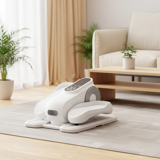 Quiet Electric Under Desk Elliptical Machine – Portable 12-Speed Seated Leg Exerciser with Remote Control Compact and Low-Impact Elliptical for Seniors Home Office or Gym (White)