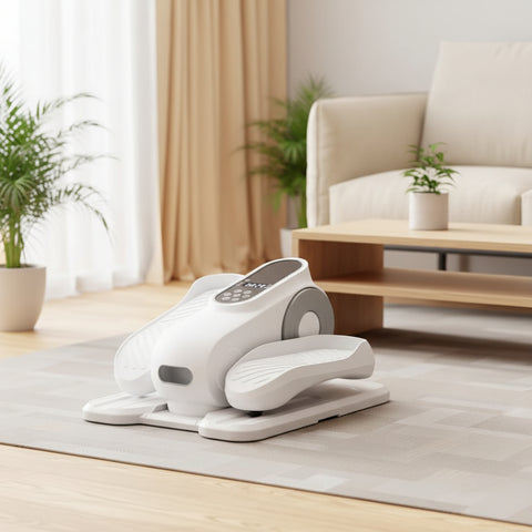 Quiet Electric Under Desk Elliptical Machine – Portable 12-Speed Seated Leg Exerciser with Remote Control Compact and Low-Impact Elliptical for Seniors Home Office or Gym (White)