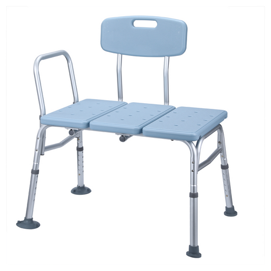 Medical Bathroom Safety Shower Tub Aluminium Alloy Bath Chair Transfer Bench with Back & Handle Blue