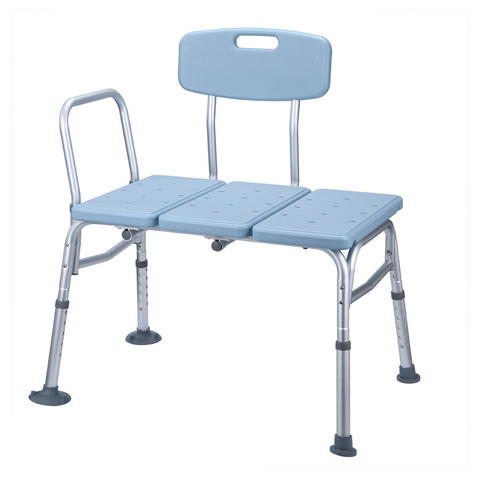 Medical Bathroom Safety Shower Tub Aluminium Alloy Bath Chair Transfer Bench with Back & Handle Blue