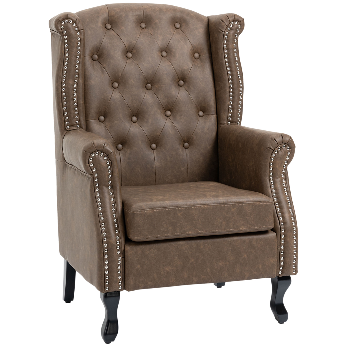 Chesterfield-style Wing Back Armchair Tufted Accent Chair Brown