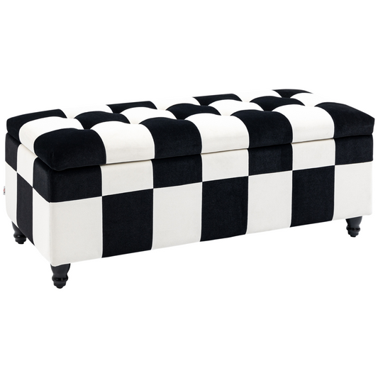 Velvet Storage Ottoman, Button-tufted Footstool Box 114 x 47 x 47cm