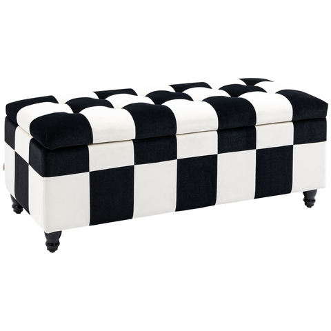 Velvet Storage Ottoman, Button-tufted Footstool Box 114 x 47 x 47cm