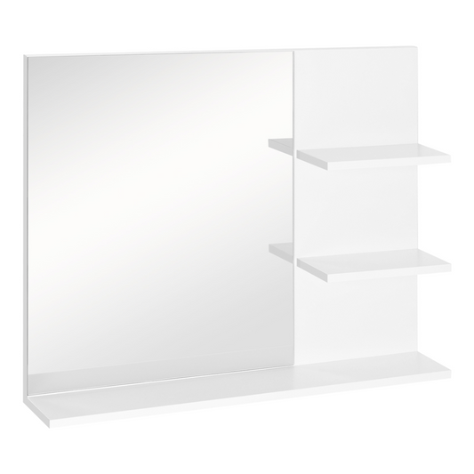 Modern Bathroom Wall Mounted Mirror with 3 Storage Open Shelves, White