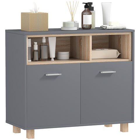 Bathroom Storage Cabinet with Open Compartments and Double Doors